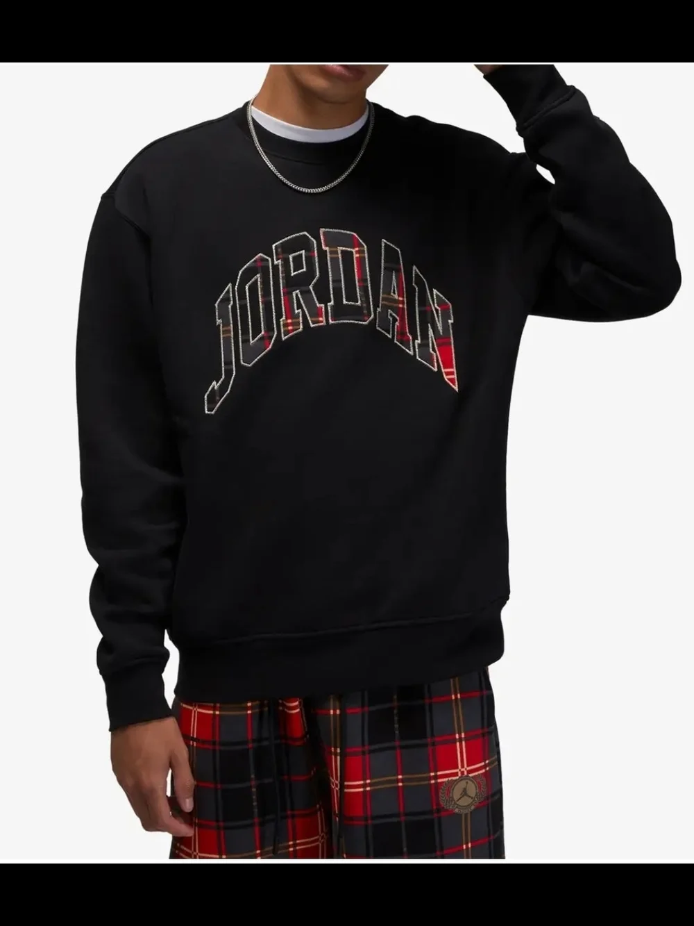 Jordan Men's Black Crewneck Sweatshirt with Plaid Logo
